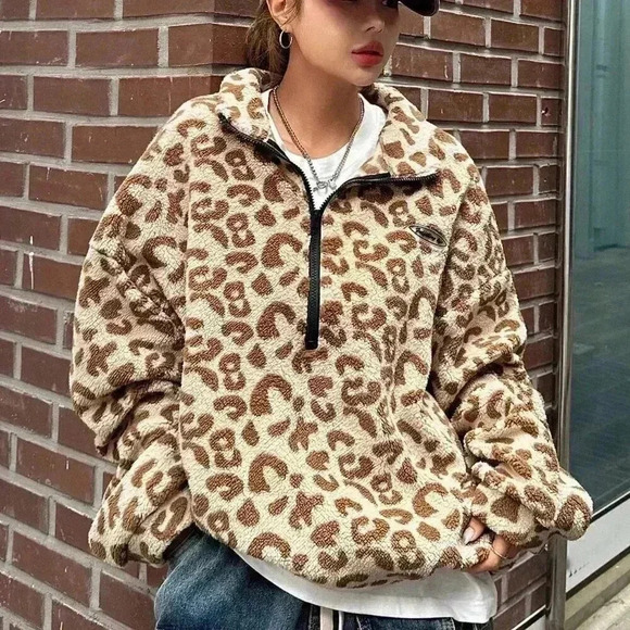 Apricot Casual Women's Leopard Print Basic Long Sleeve Sweatshirt - Picture 5 of 9